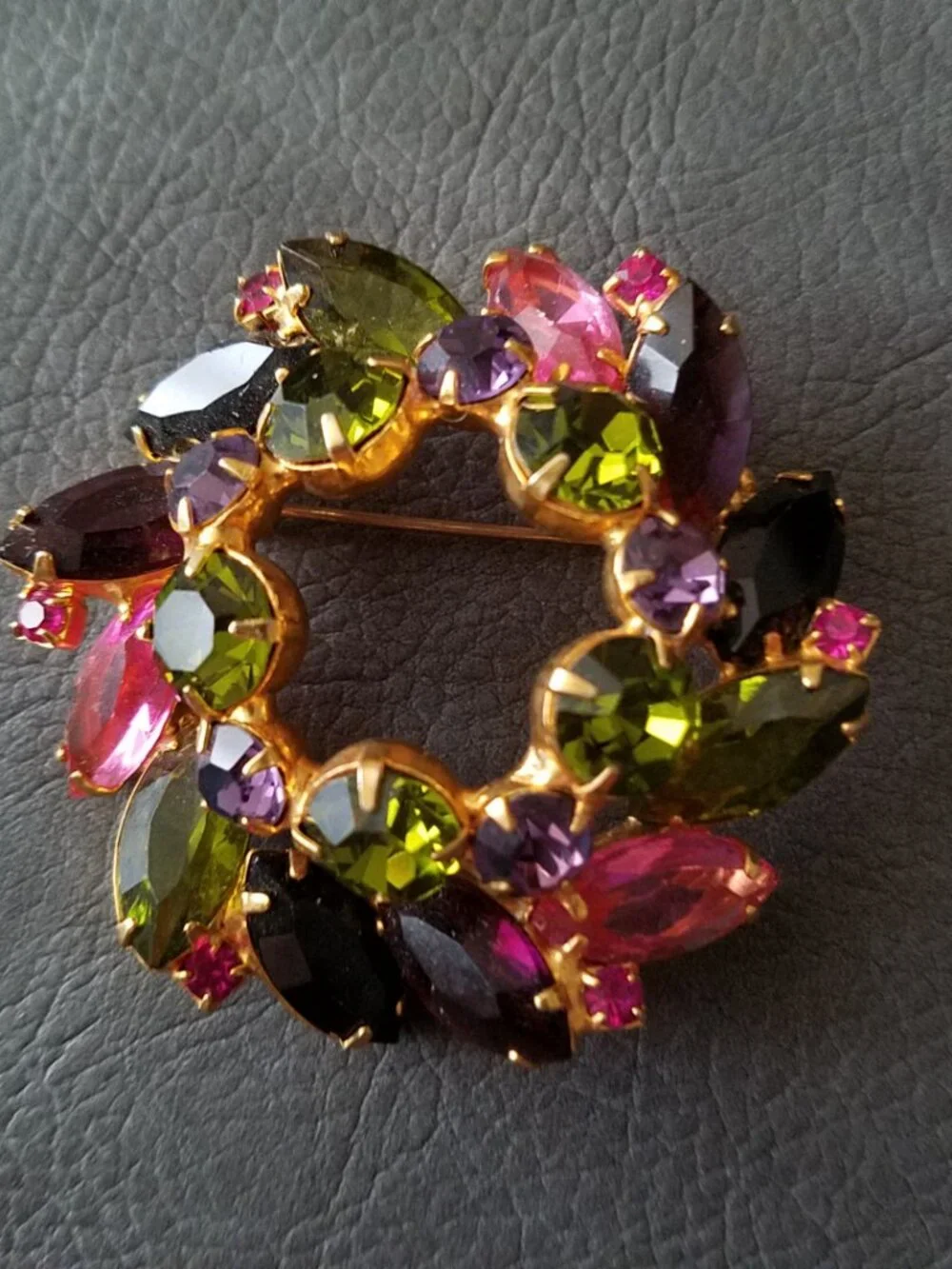 Vintage Juliana Multicolor Rhinestone Brooch Verified